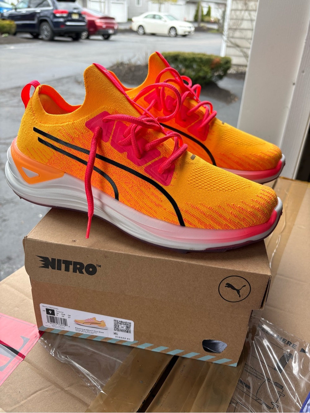 Puma Neon Orange Nitro Spikeless Golf Shoes with Hot Pink Details